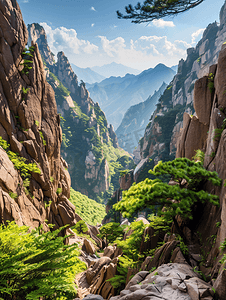 国风洒金摄影照片_旅游远眺黄山风光风景