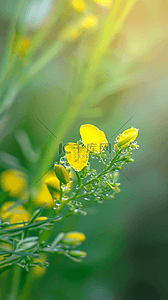 春天谷雨节气油菜花上的雨珠露珠图片