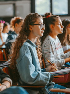 开心高考女孩摄影照片_校园教室同学们在考试