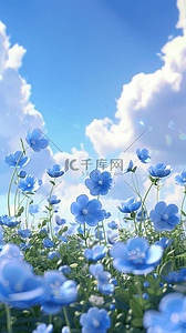 卡通风春天背景图片_春天可爱风3D蓝色质感花朵设计图