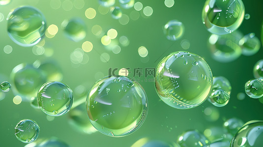 绿色的泡泡在空中飘浮图片