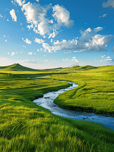 蜿蜒摄影照片_内蒙古呼伦贝尔大草原