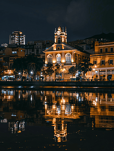 澳门城市建筑摄影照片_美丽夜景的澳门新葡京