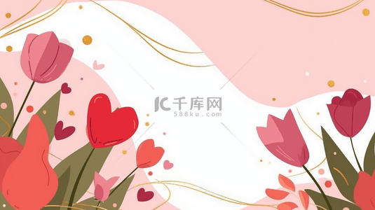 清新母亲节红粉色郁金香花束背景