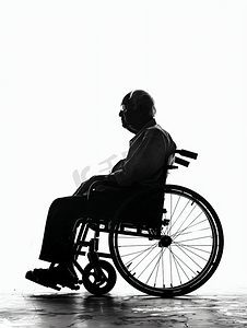 坐在的摄影照片_坐在轮椅上孤独的老人背影