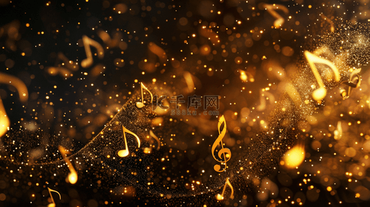 音乐背景图片_金色星光闪耀音乐图标的背景