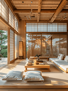 日式客厅室内设计摄影照片_日式原木风格客厅装修