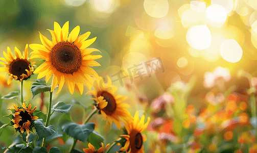 暖色简约背景摄影照片_阳光下的向日葵