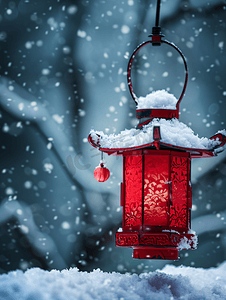 大红灯笼中国风摄影照片_红灯笼下雪