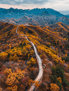 长城秋天摄影照片_秋天万里长城景区建筑风光