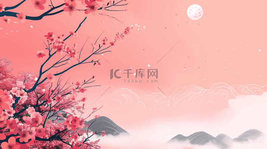 中国风的红色背景背景图片_红色中国风春季盛开的桃花背景