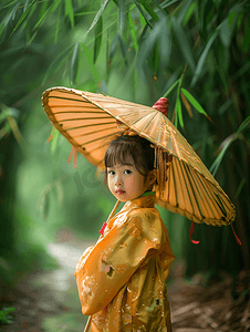 古风下雨摄影照片_竹林中国风小女孩