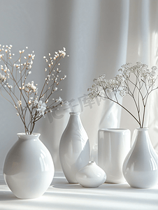 陶瓷器皿摄影照片_白色花瓶器皿静物