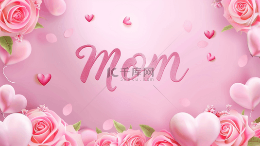 angel文字背景图片_粉色母亲节花朵MOM背景