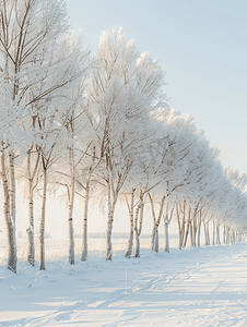 冷空气图片摄影照片_内蒙古冬季树挂雪景特写