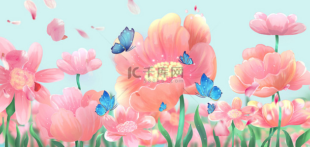 花朵花蝴蝶插画背景