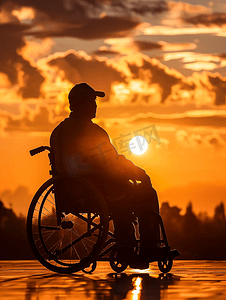 老人背影老人摄影照片_坐在轮椅上孤独的老人背影