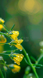 露珠背景图片_春天谷雨节气油菜花上的雨珠露珠设计图