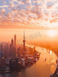 金融图片摄影照片_上海黄浦江外滩陆家嘴日出全景图
