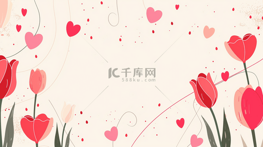清新手绘涂鸦背景图片_清新母亲节红粉色郁金香花束背景