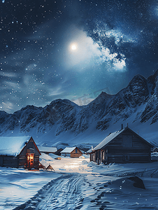 冬天的夜景摄影照片_北极村宁静的夜晚