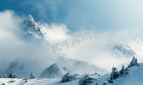 雪摄影照片_喀纳斯雪山晨雾