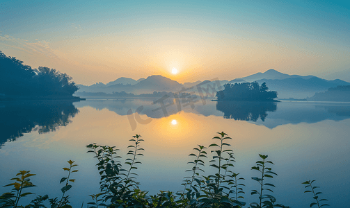 朦胧山水画摄影照片_湖南郴州小东江日出