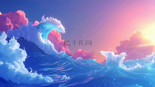 海里捕鱼背景图片_手绘大海里海浪的背景