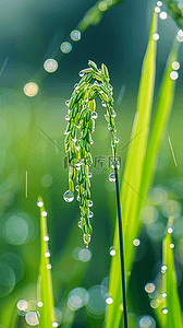 春天春雨谷雨节气稻穗背景