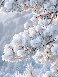 下雪摄影照片_内蒙古冬季树挂雪景特写
