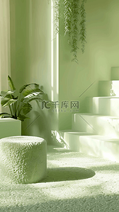 春天室内绿色毛绒绒3D促销电商展台设计图