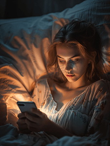 女性熬夜玩手机