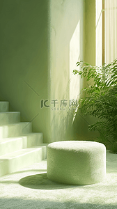 毛绒刺猬背景图片_春天室内绿色毛绒绒3D促销电商展台设计