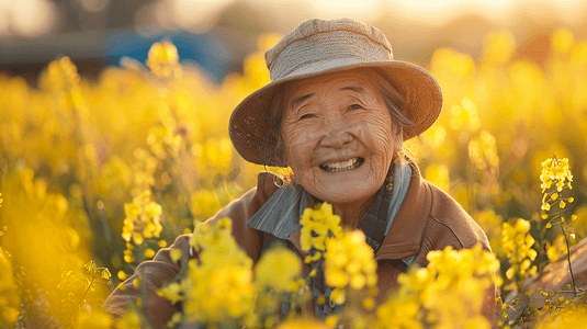 油菜花田中拍照的老奶奶20