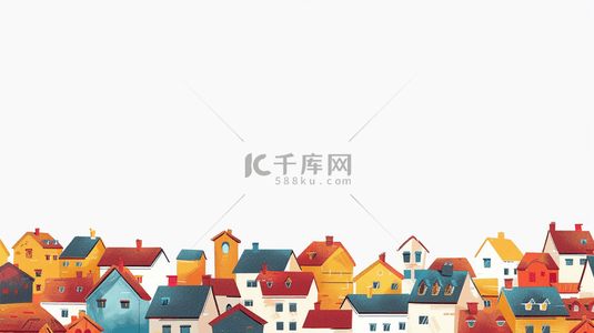 彩色房屋建筑乡村插画素材