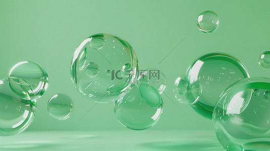 泡泡绿色背景图片_绿色的泡泡在空中飘浮设计