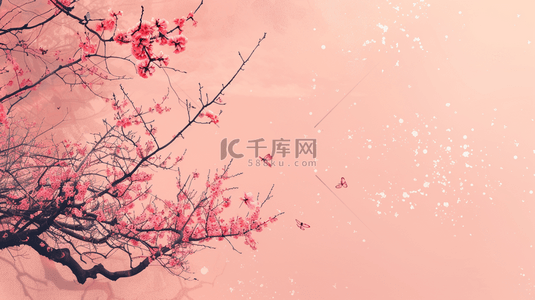 红色中国风春季盛开的桃花背景