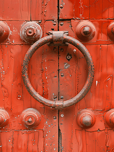 中国风元素门摄影照片_古建筑的红色大门铜环