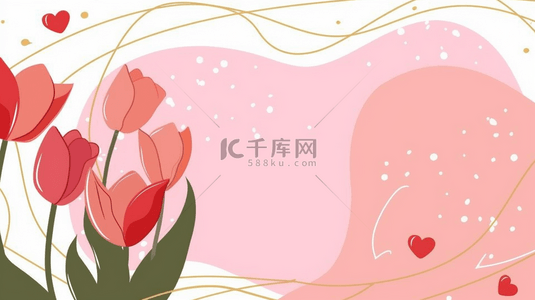 郁金香线条背景图片_清新母亲节红粉色郁金香花束背景