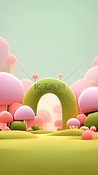 春天3D可爱卡通蘑菇母婴电商展台素材