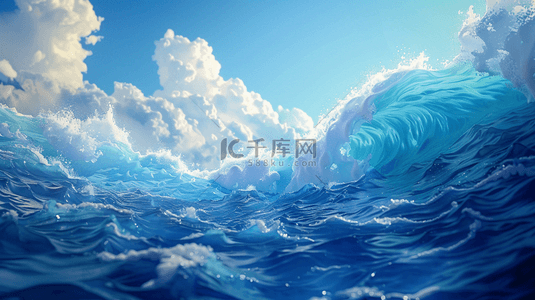 白云蓝天手绘背景图片_手绘大海里海浪的背景