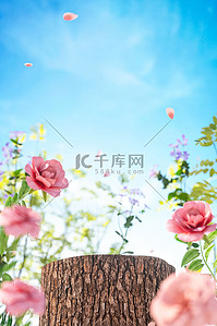 花卉场景背景图片_春天春季植物花卉绿色3D立体C4D背景仿摄影展台