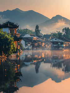 古风庭院建筑摄影照片_湿地大洋湾古镇