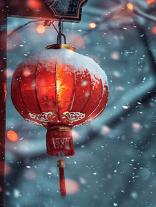 西塘夜景摄影照片_红灯笼下雪