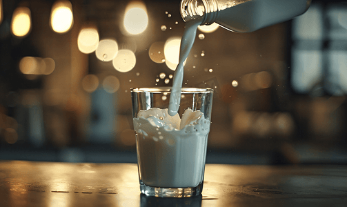 加工图片摄影照片_把牛奶从瓶子里倒在玻璃杯中