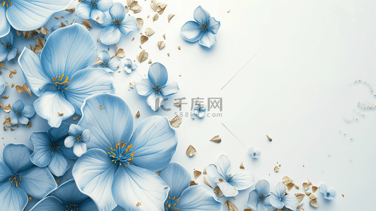 蓝色缤纷唯美墙面立体质感花朵的背景