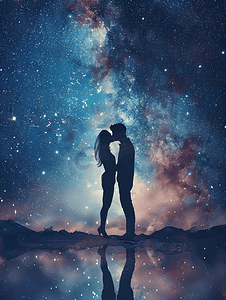 浪漫夜晚星空情侣摄影照片_星空下拥吻的情侣