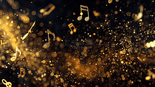 音乐符号ai背景图片_金色星光闪耀音乐图标的背景