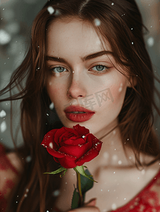 唯美玫瑰摄影照片_情人节收到玫瑰的女人