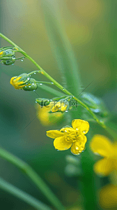 春天谷雨节气油菜花上的雨珠露珠设计图
